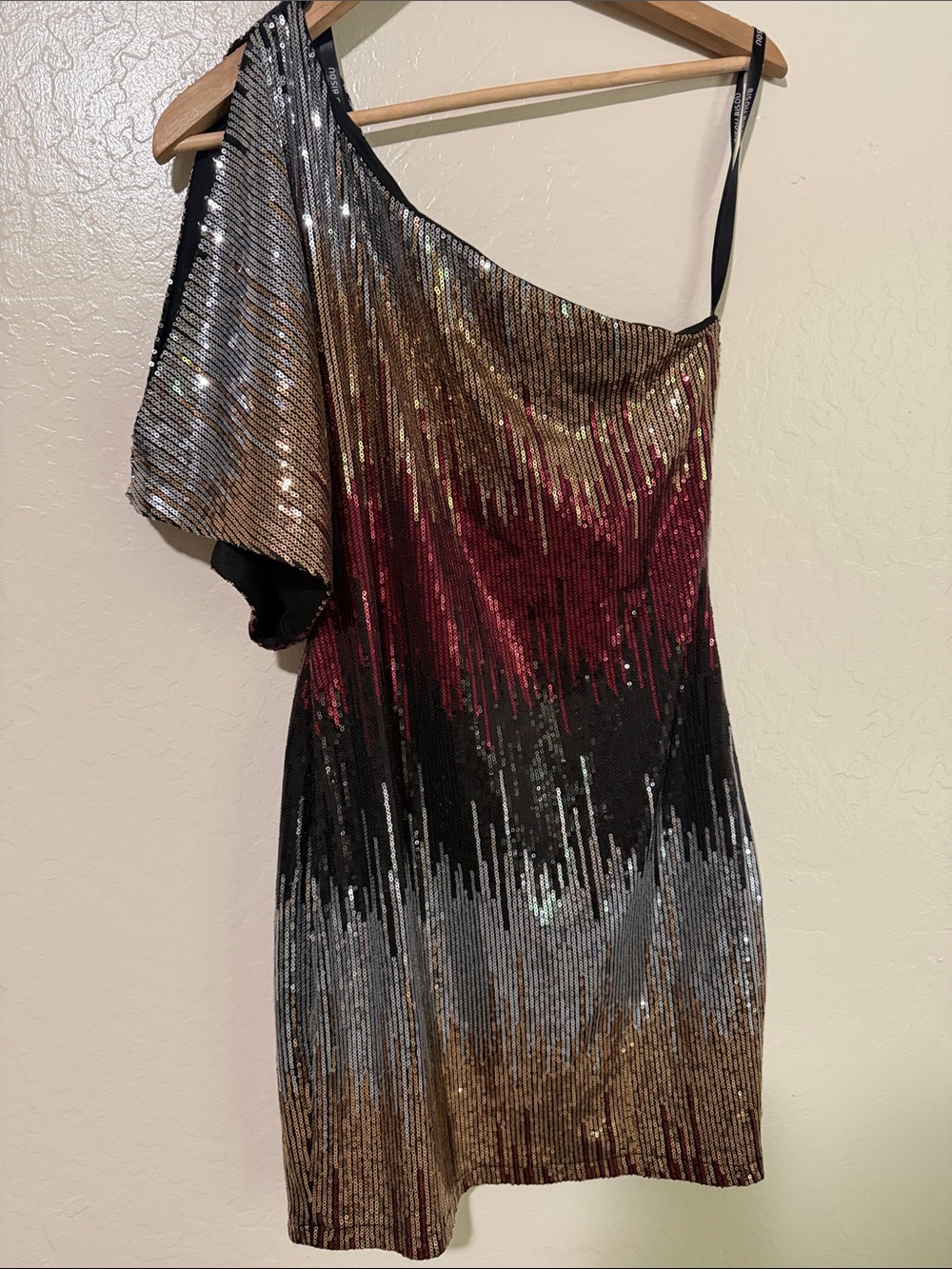 Bisou Bisou Michele Bohbot Sequin One -Shoulder Mini Dress Size 8